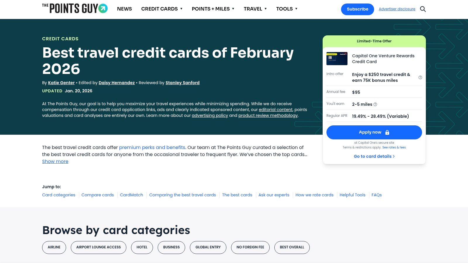 The Points Guy (TPG) &ndash; Best Travel Credit Cards