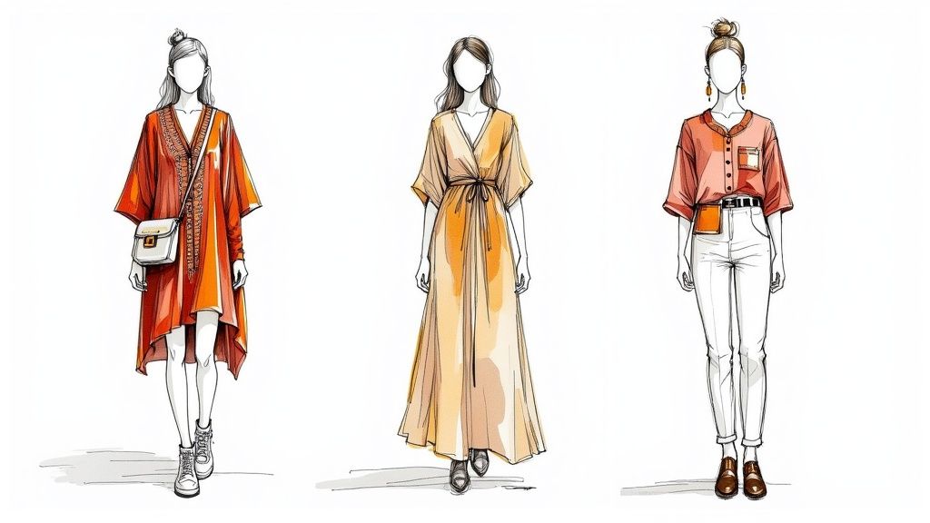 A woman wearing a stylish kaftan outfit suitable for a specific occasion, demonstrating versatility.