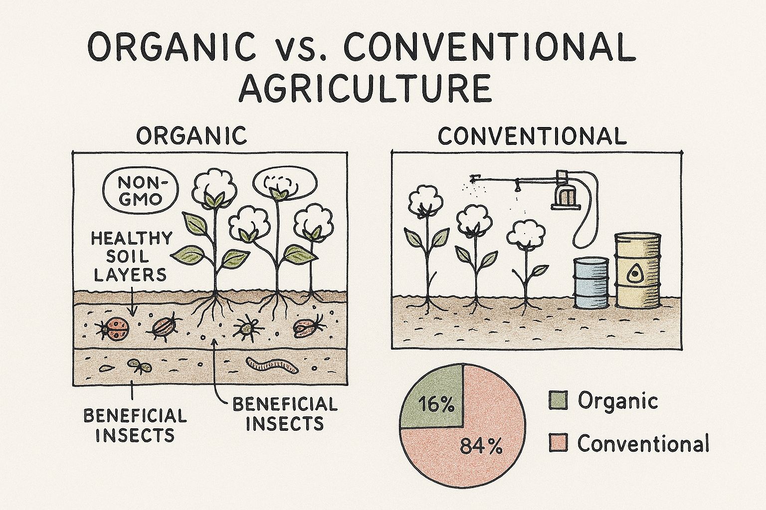Infographic about organic cotton vs conventional cotton