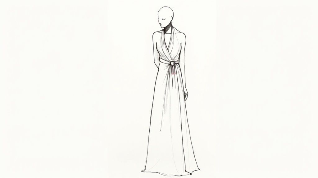 Woman in a white dress-style pareo standing by the water
