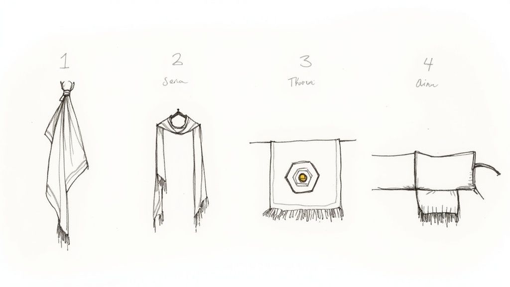 A woman uses a Turkish towel as a stylish sarong on a beach.