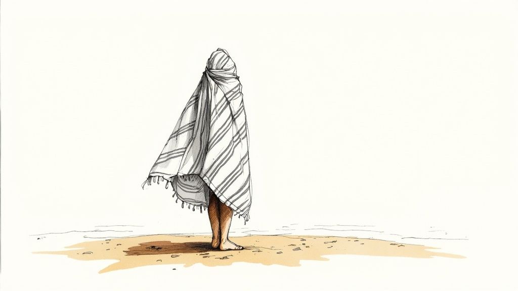 A stack of neatly folded, colorful Turkish beach towels showing their fine weave and tassels