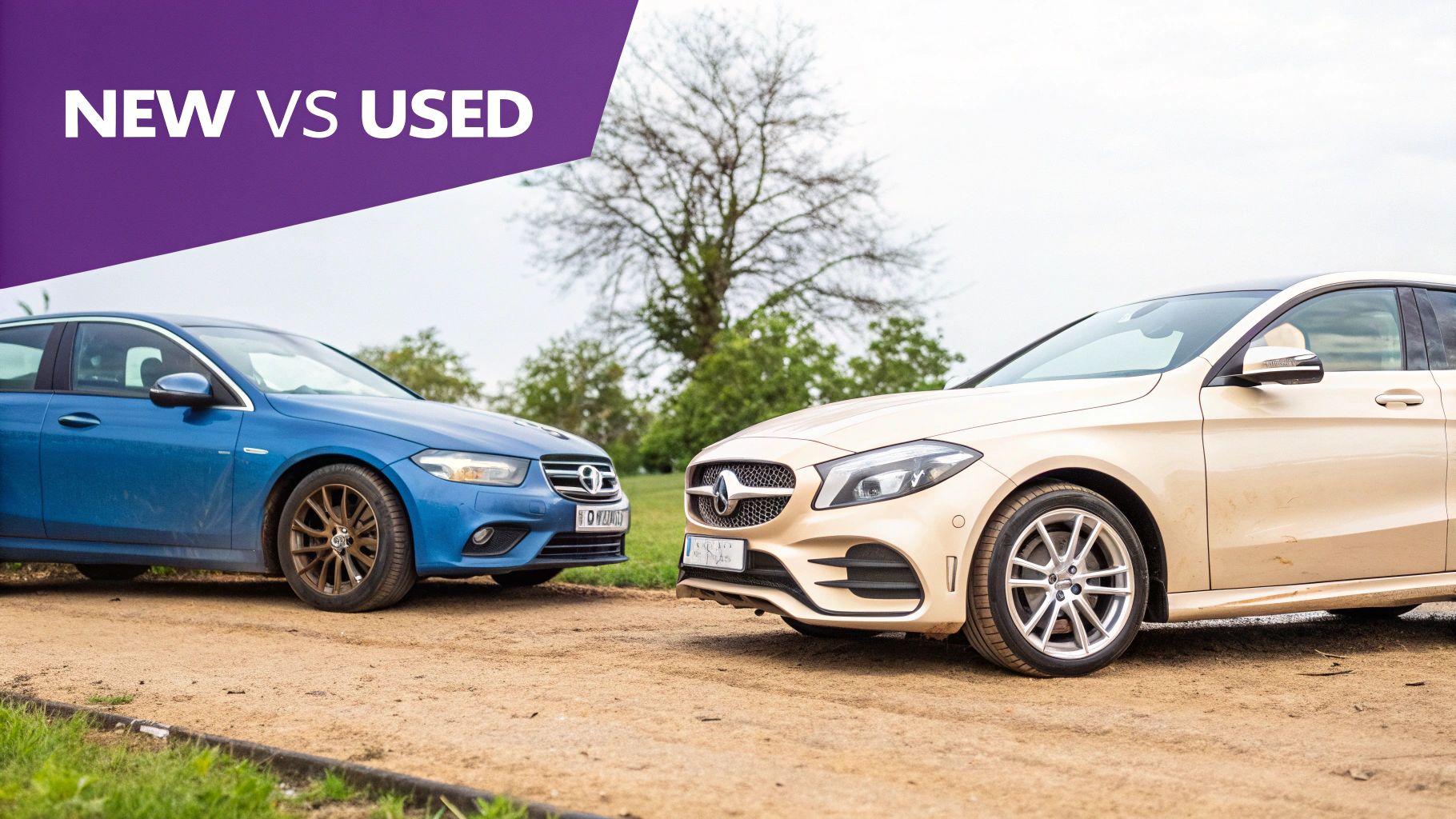 A shiny new red car parked next to a well-maintained used silver car in a dealership lot