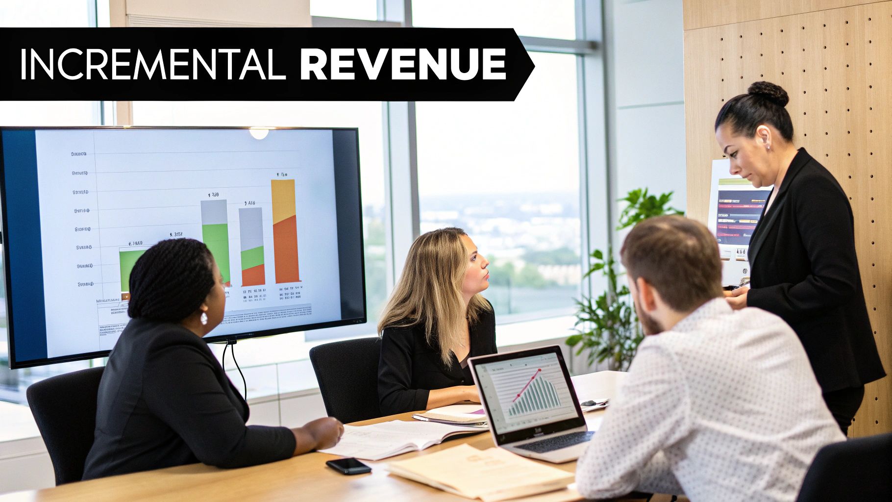 Chart showing increasing revenue graph with highlighted incremental sections
