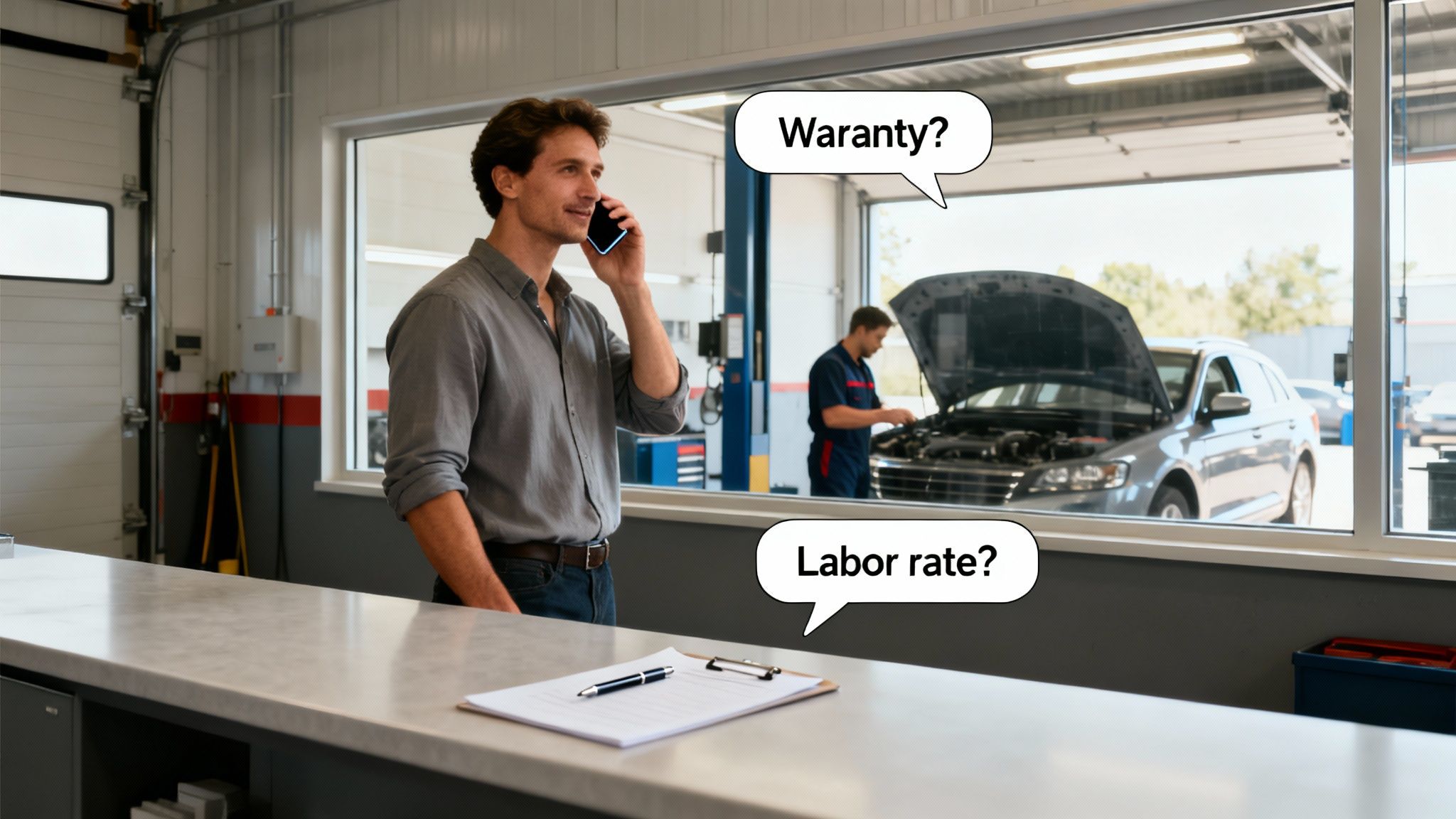 Finding Auto Repair Services Near Me 2 A mechanic and a customer discussing car repairs in a garage