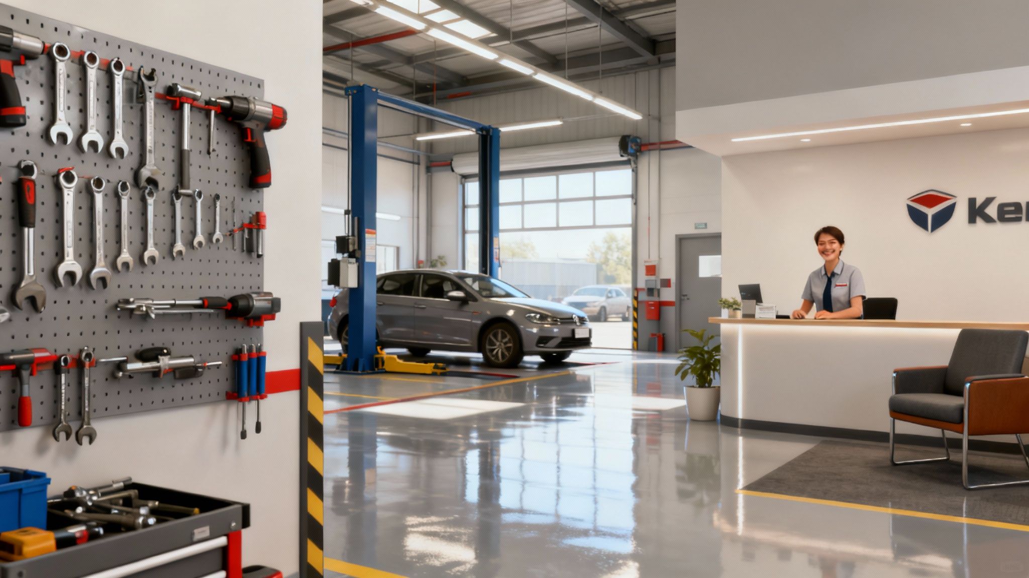 best auto repair services: Find trusted shops fast 4 A customer talking to a service advisor at the counter of a clean, well-lit auto repair shop.