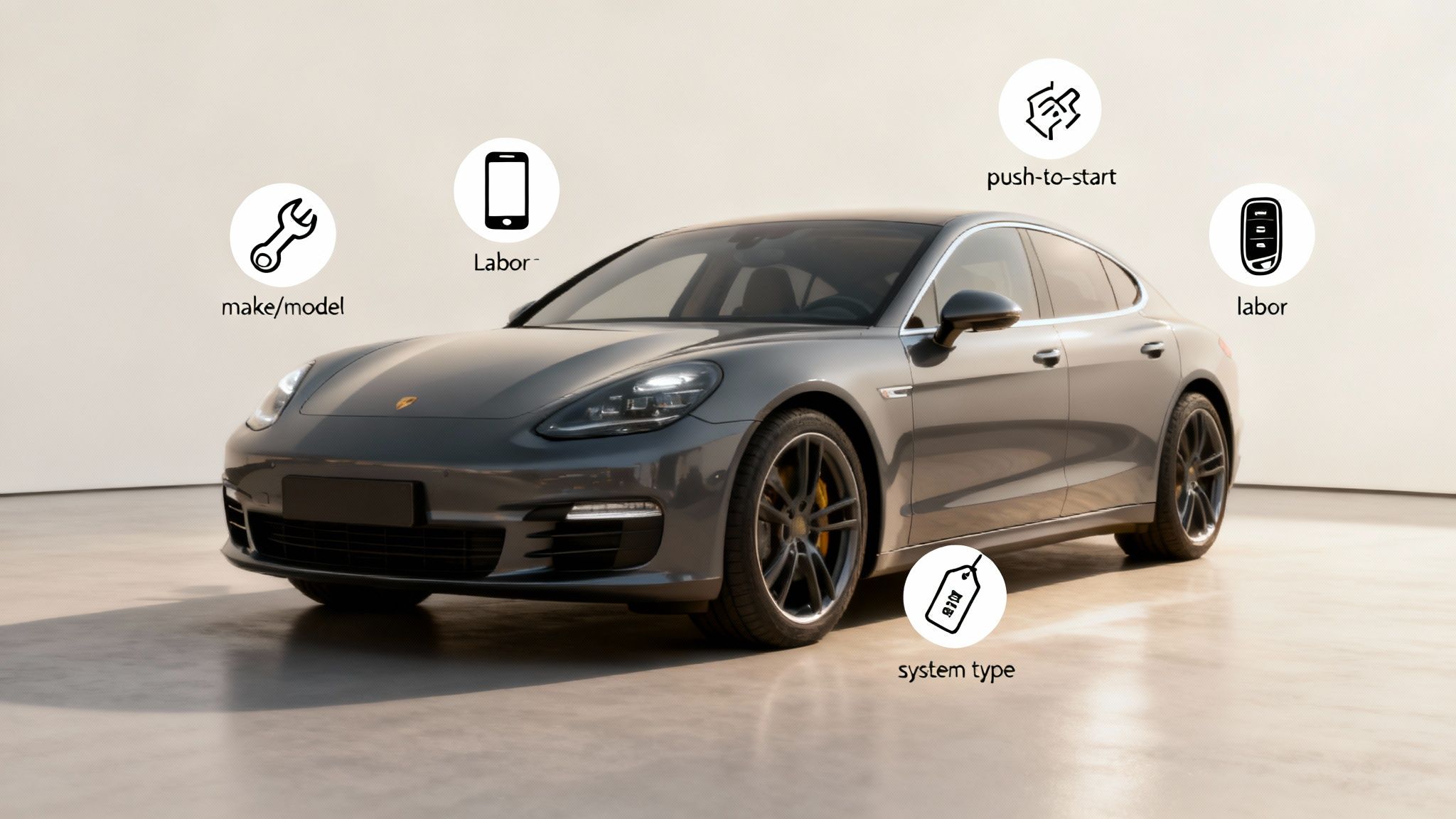 Cost to Install a Remote Starter: What to Budget 2 Luxury Porsche sedan with labeled remote start system components and installation cost factors