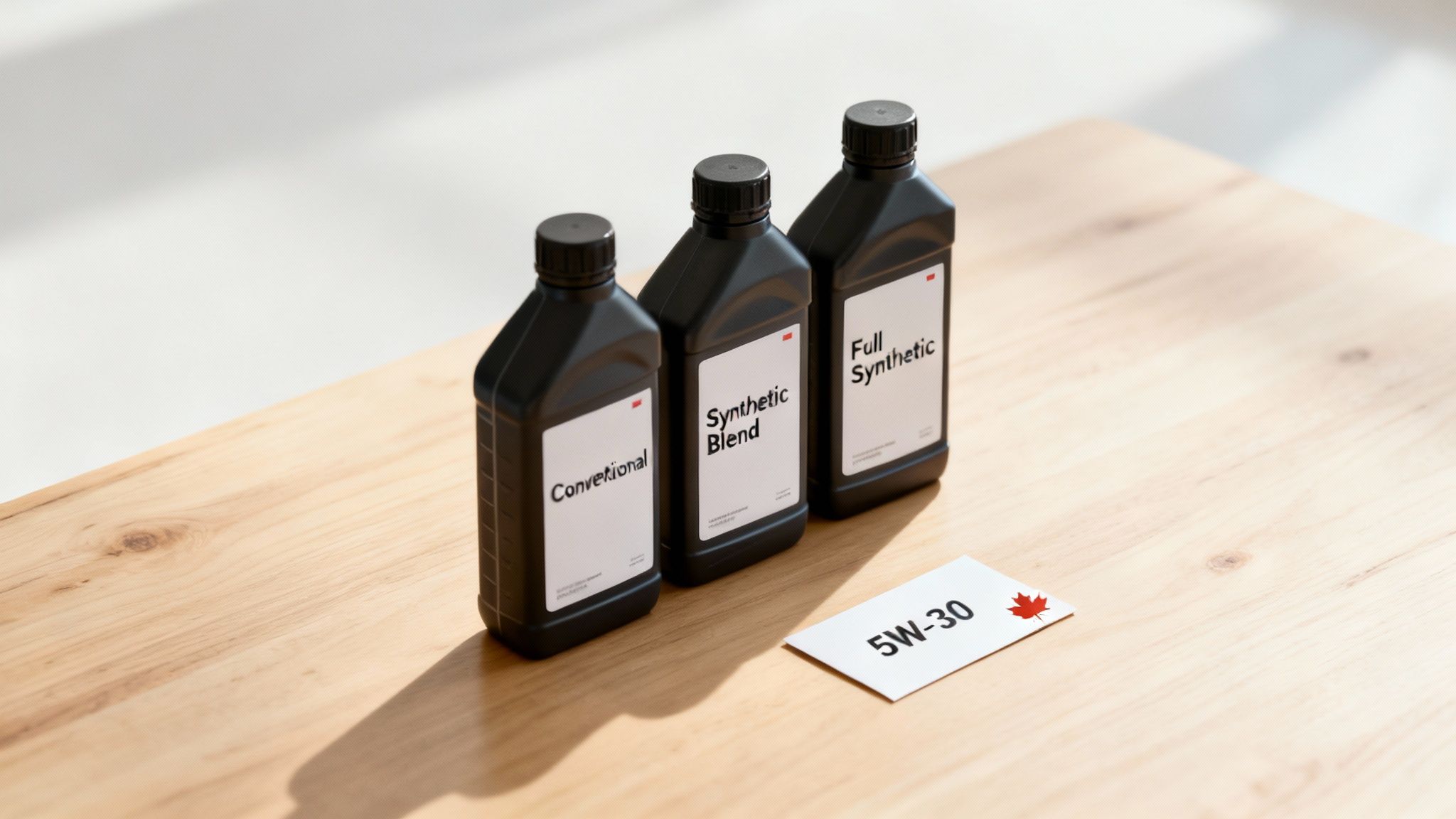 Several bottles of different types of motor oil arranged on a shelf.