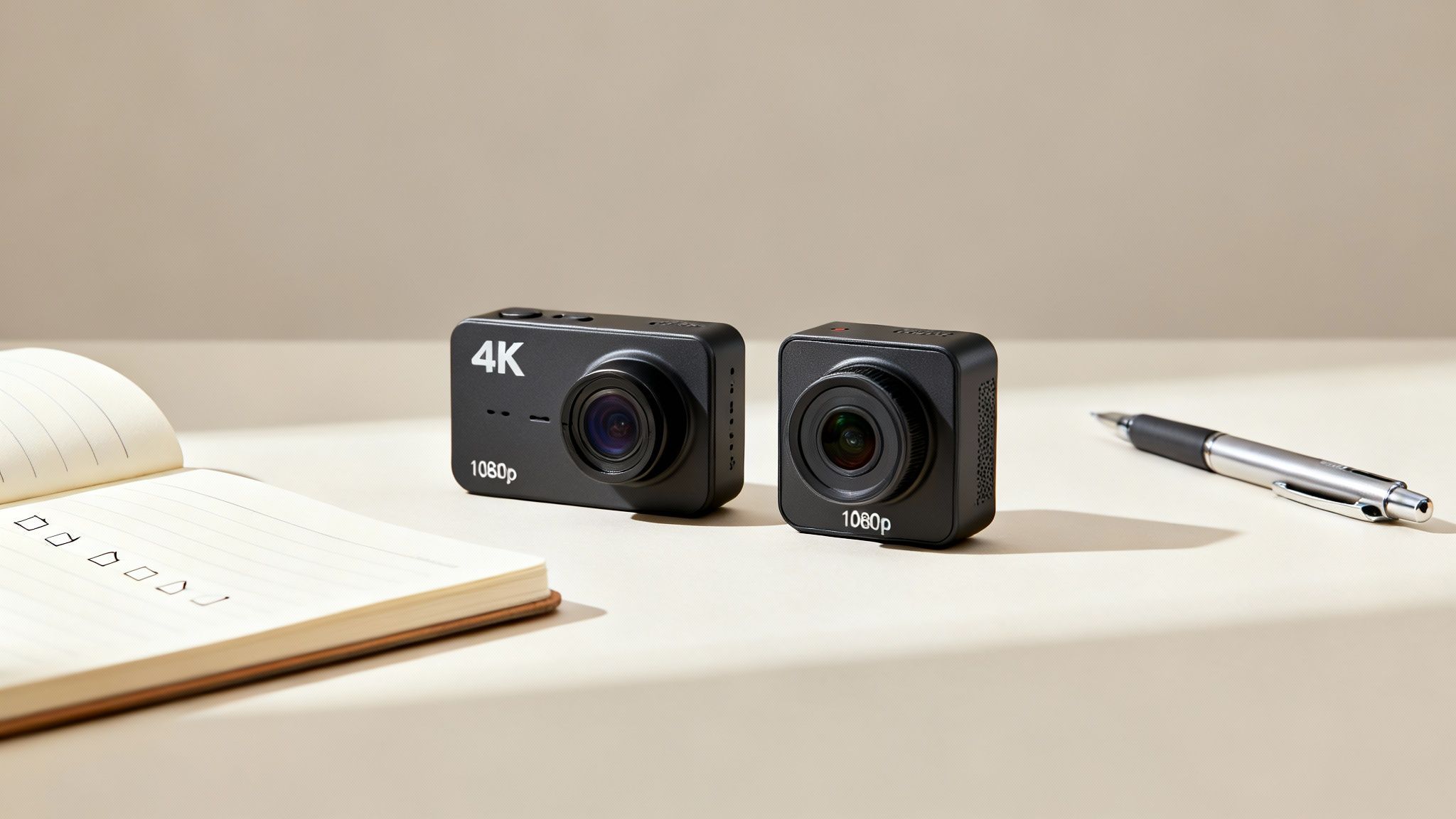 A sleek, modern dash cam mounted discreetly on a car's windshield.