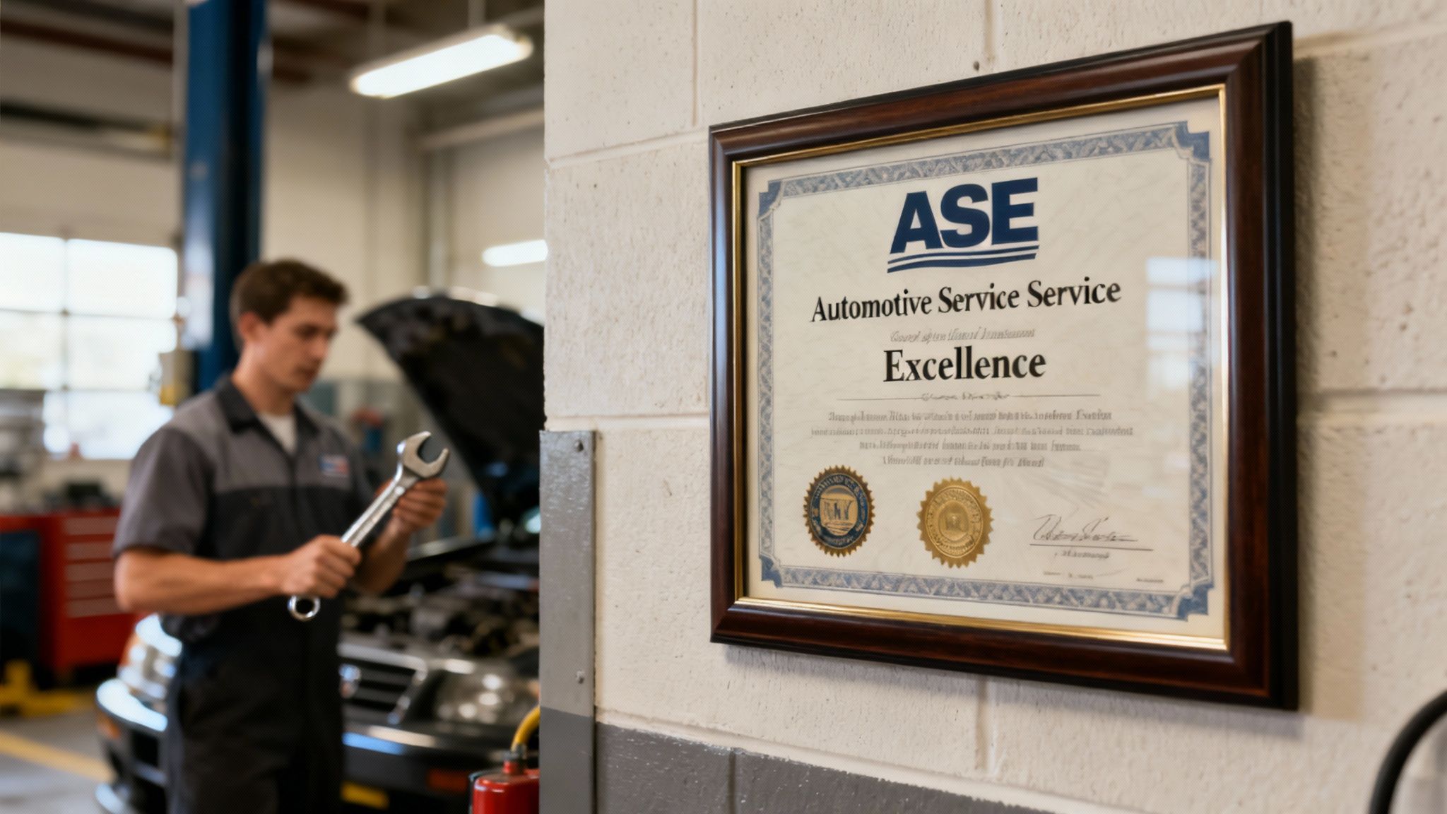 best auto repair services: Find trusted shops fast 2 A certified auto technician inspects a vehicle's engine bay in a well-lit repair shop.