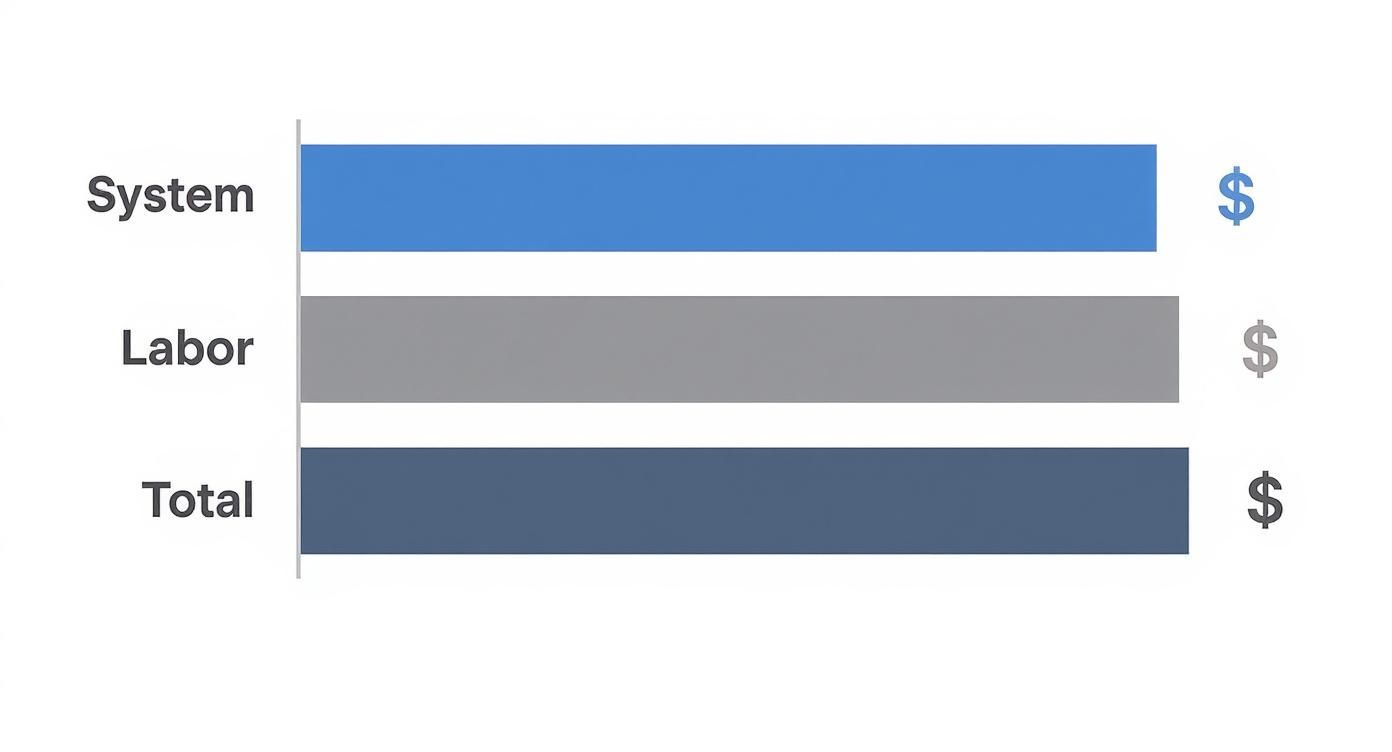 Cost to Install a Remote Starter: What to Budget 1 Bar chart comparing system costs, labor costs, and total installation costs for remote car starter
