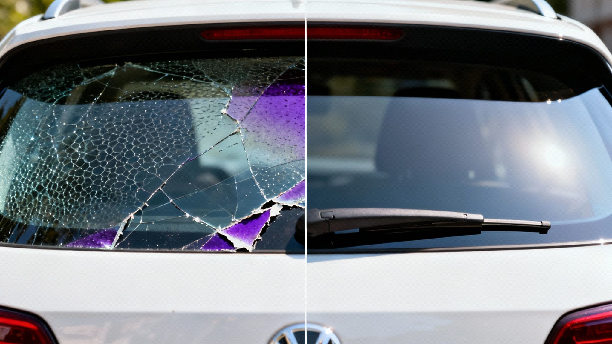 A technician answering a customer's questions in a clean auto tinting workshop.