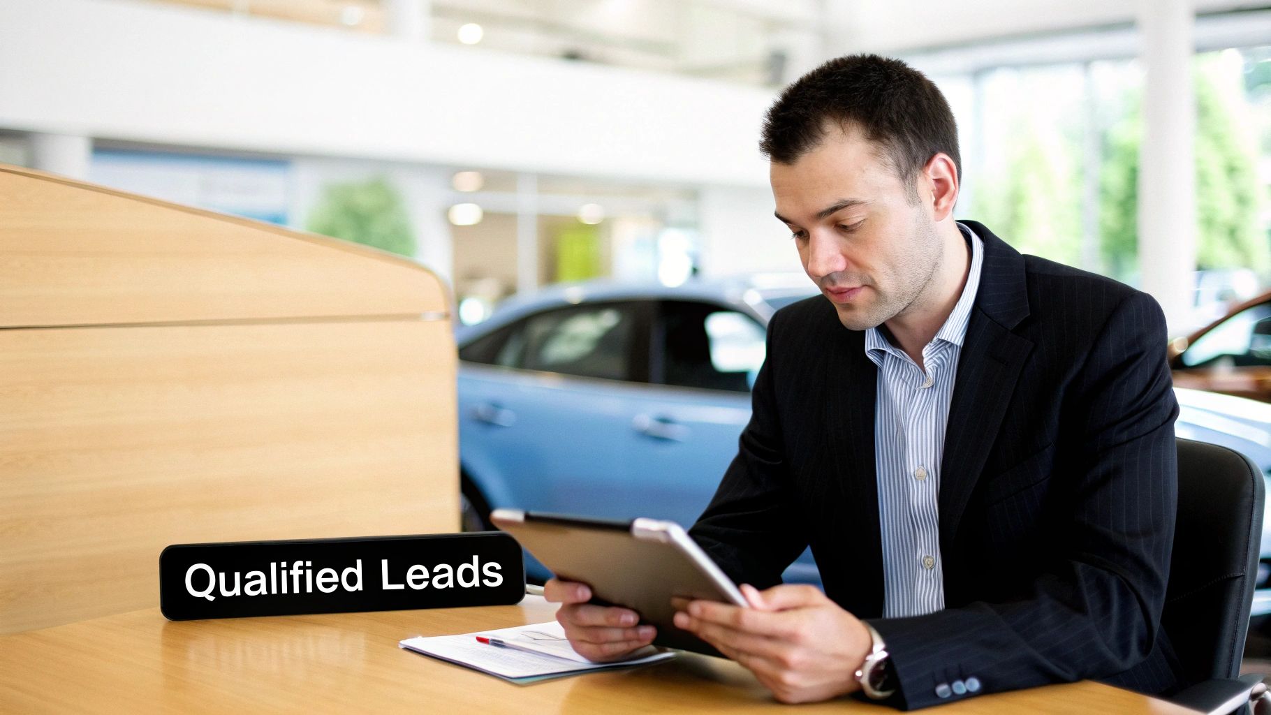 An infographic showcasing the benefits and process of using third-party lead generation platforms for car sales.