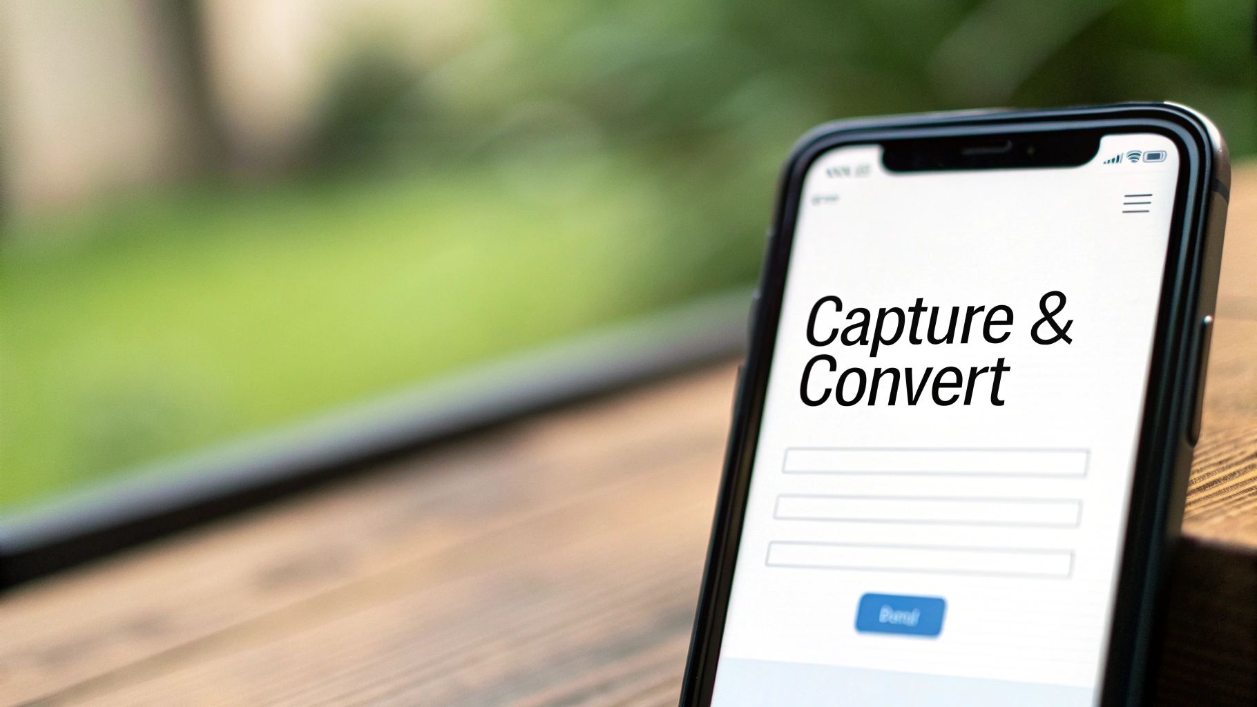 A smartphone screen displaying 'Capture & Convert' with text input fields and a 'Send' button.