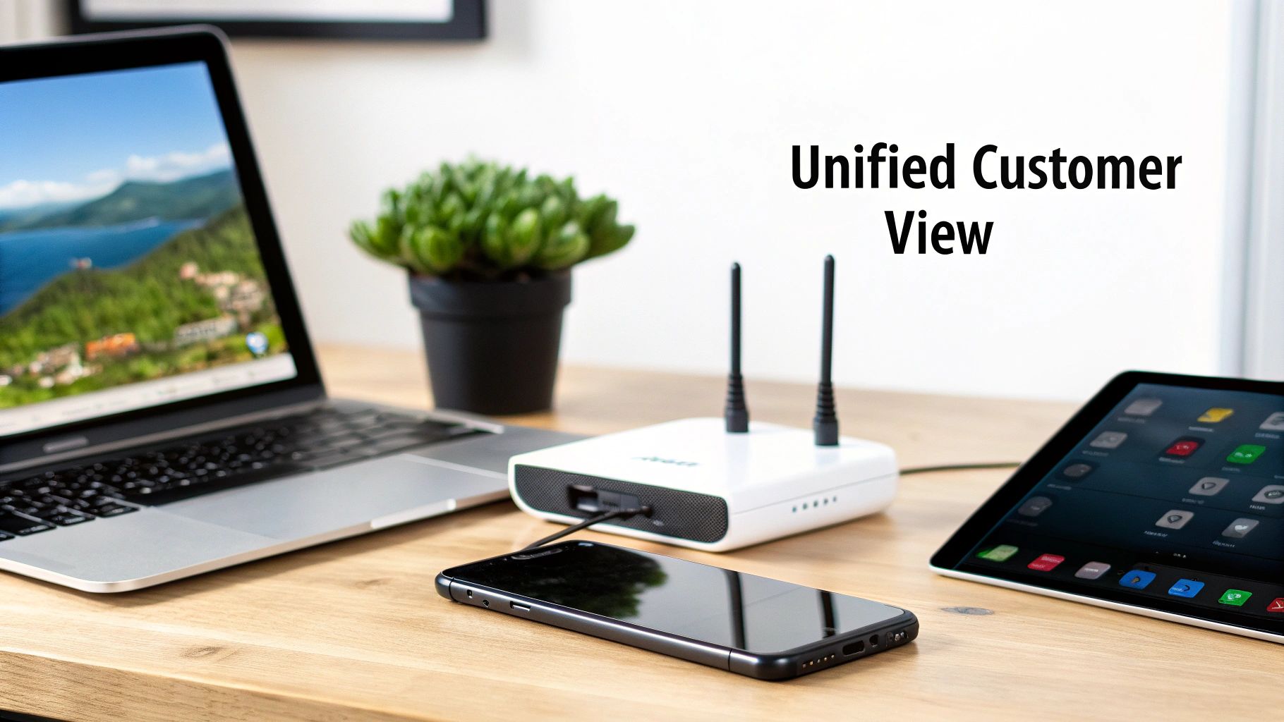 Woman working at a desk with multiple screens showing data charts and graphs, illustrating the concept of a central data hub.