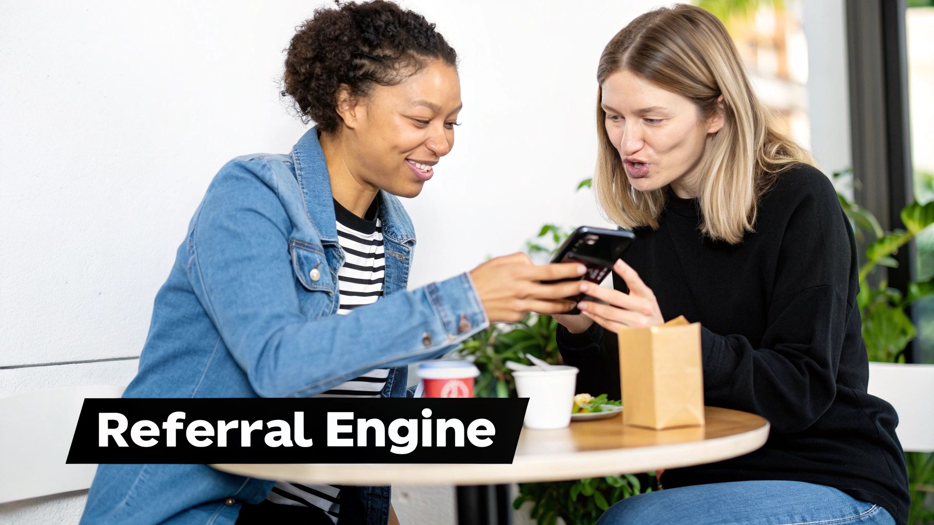 Two people shaking hands over a wooden table, symbolizing a successful partnership or referral agreement.