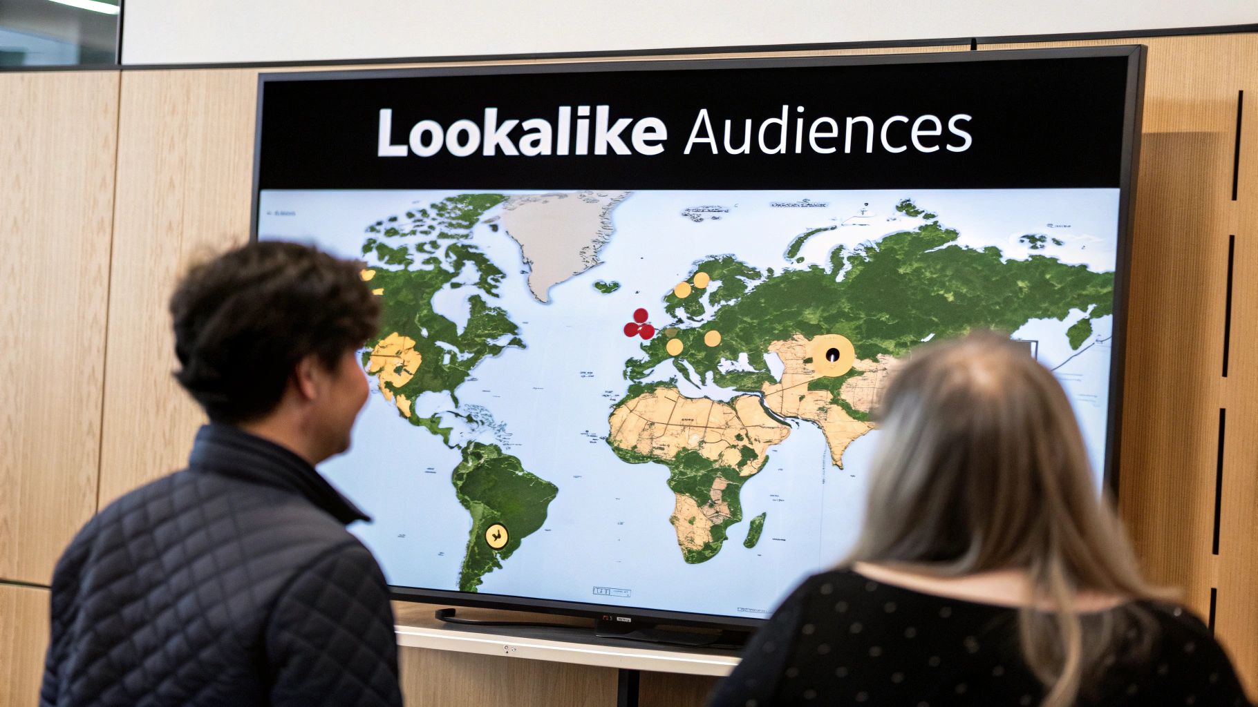Two overlapping circles, one representing a 'Source Audience' and the other, larger circle representing a 'Lookalike Audience', visually demonstrating the concept of expanding reach to similar users.