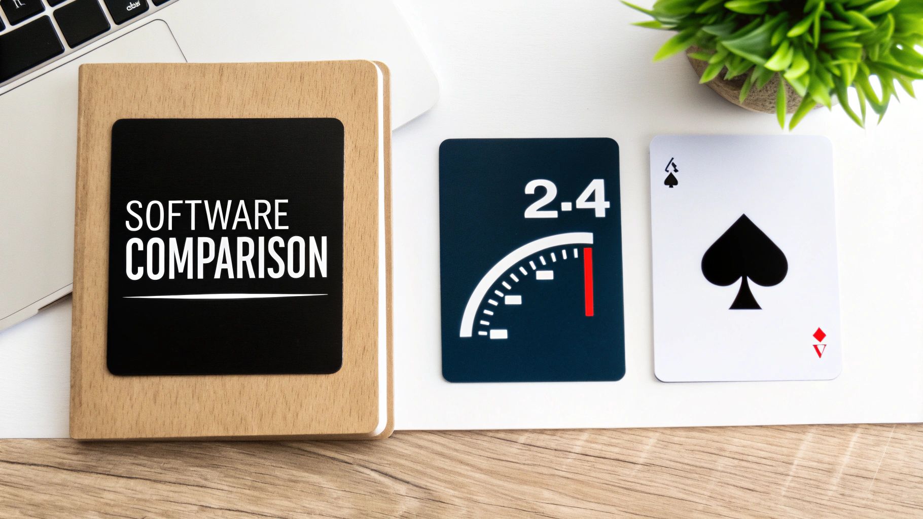 A side-by-side comparison chart of software features being analyzed on a digital screen.