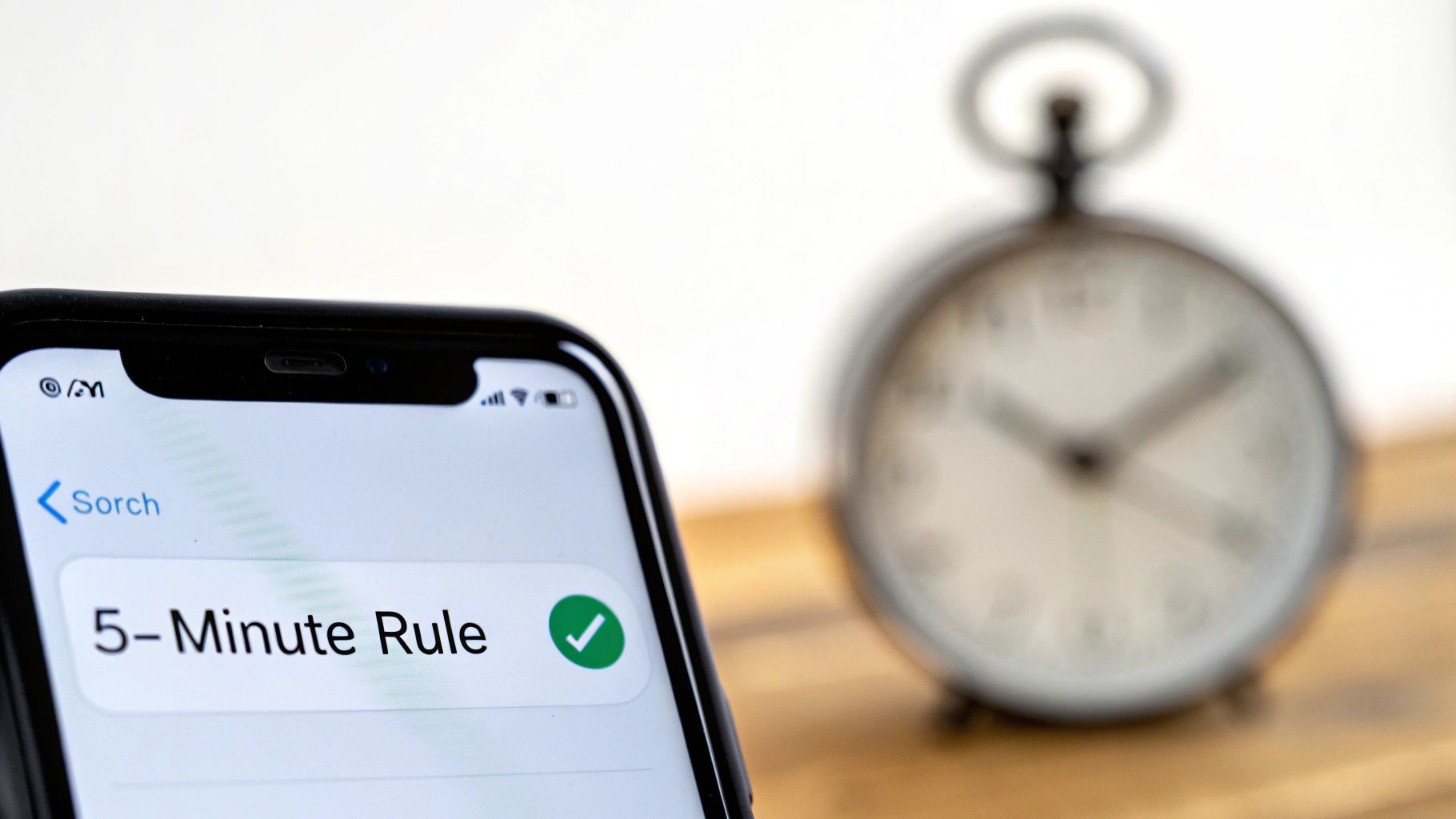 An hourglass with the text "5 MINUTE RULE" and a chart showing a dramatic drop in lead qualification rates after 5 minutes