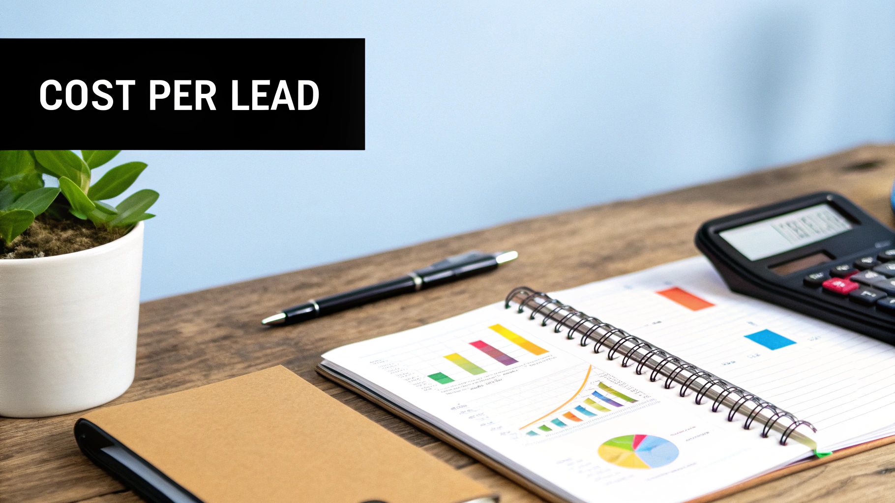 A person pointing at a screen showing performance analytics for a lead generation campaign