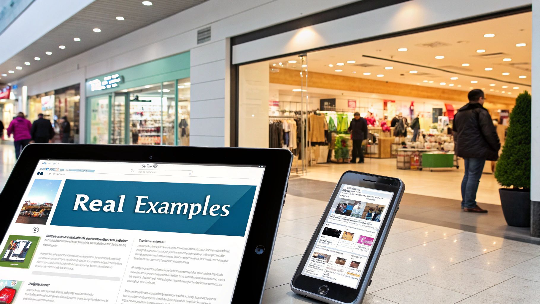 A person browsing products on their smartphone in a physical retail store, showcasing multichannel marketing in action.