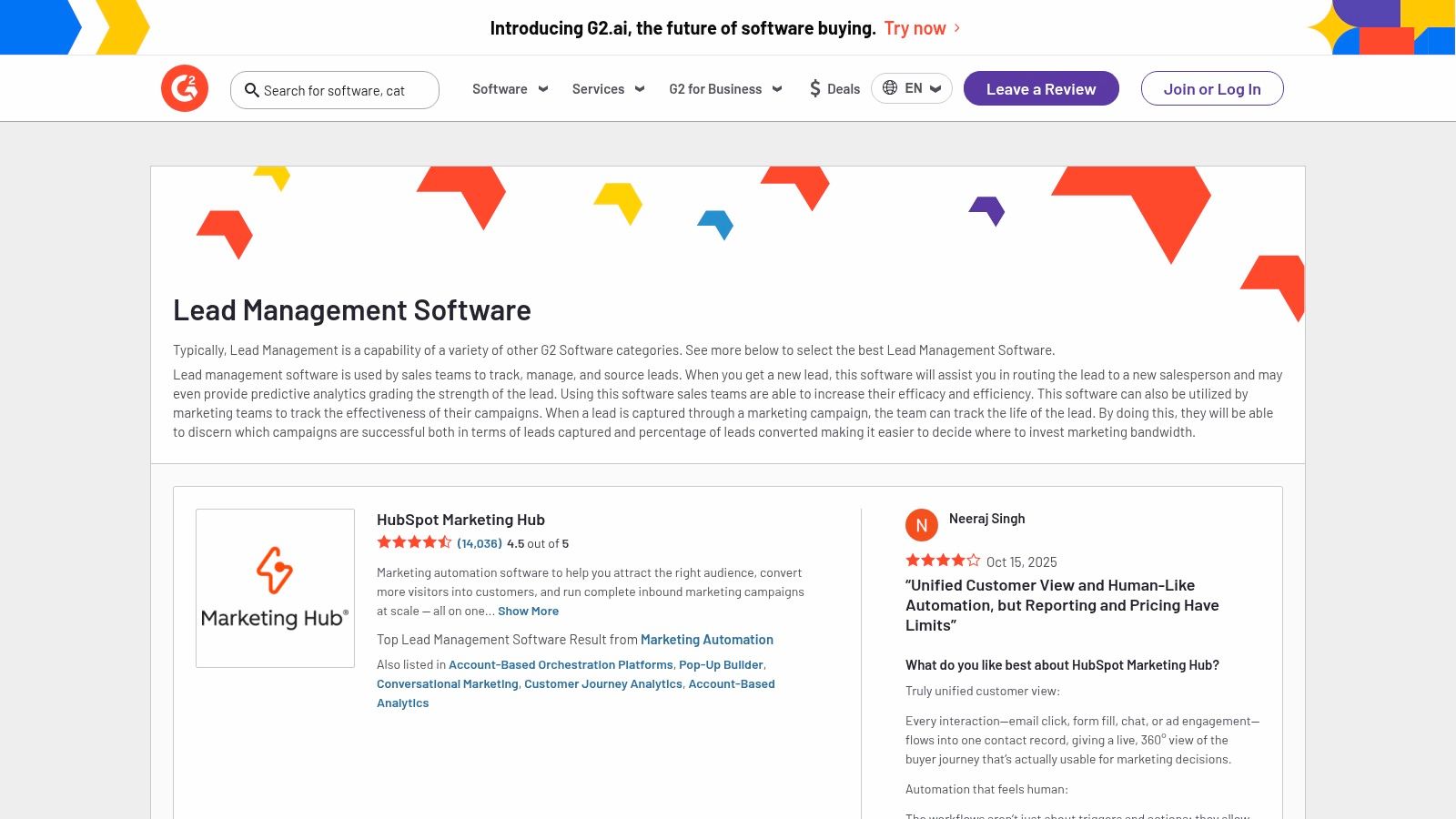 G2 — Lead Management Software Category