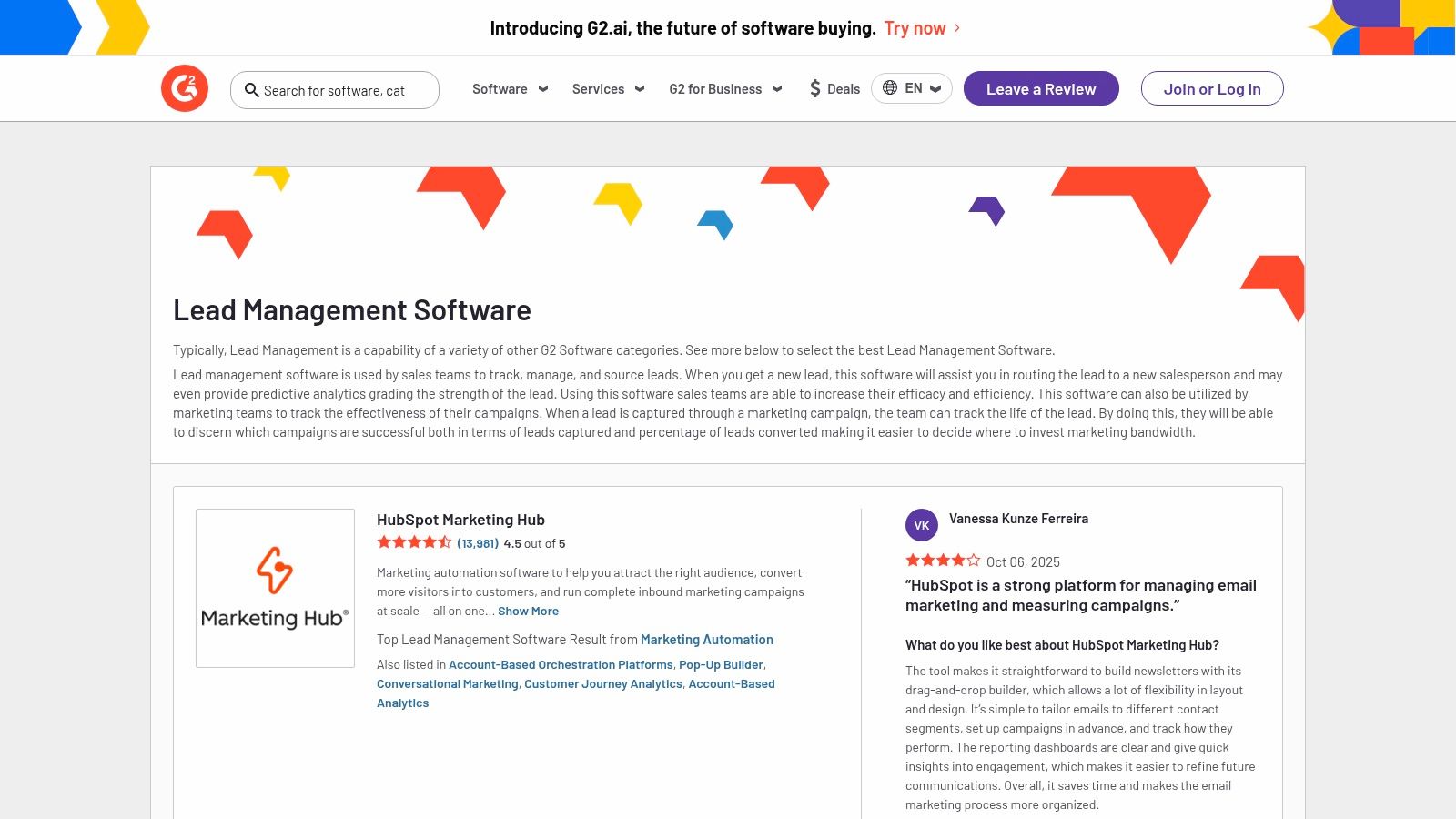 G2 Lead Management Software Category