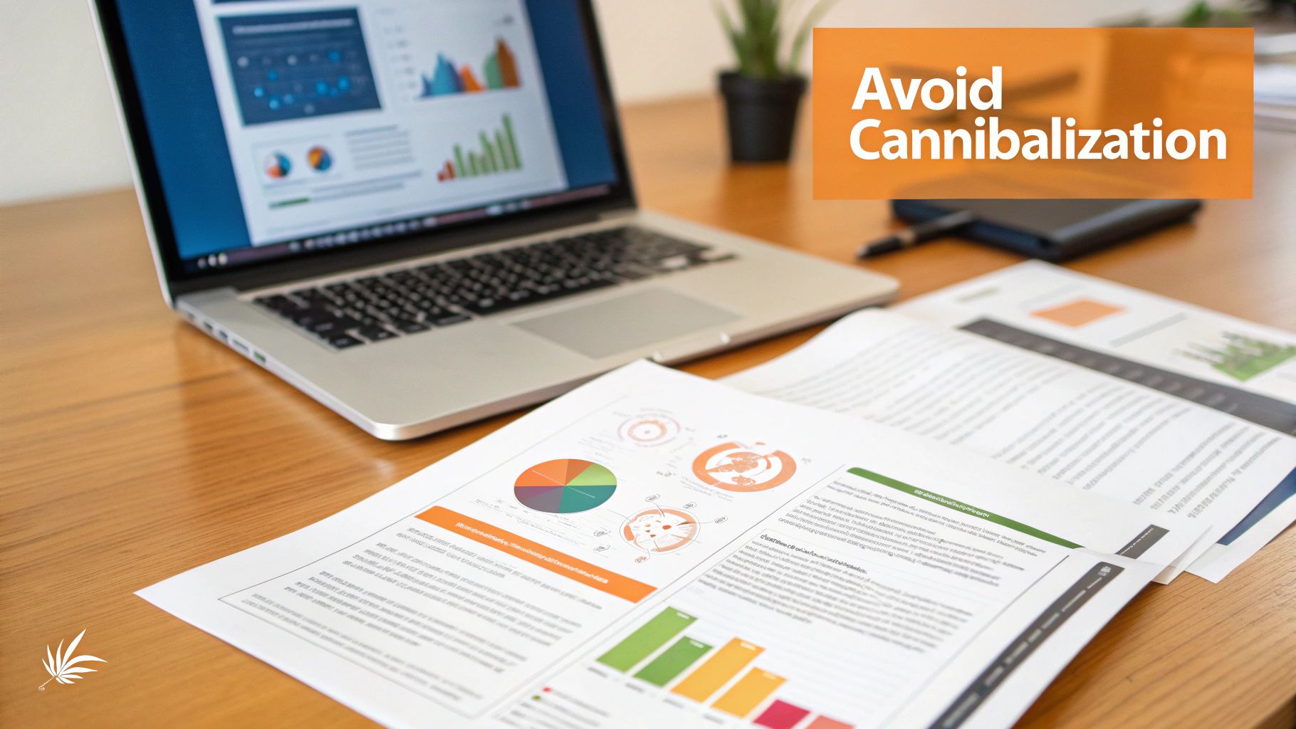Laptop and printed documents display charts and graphs for business or marketing analysis.