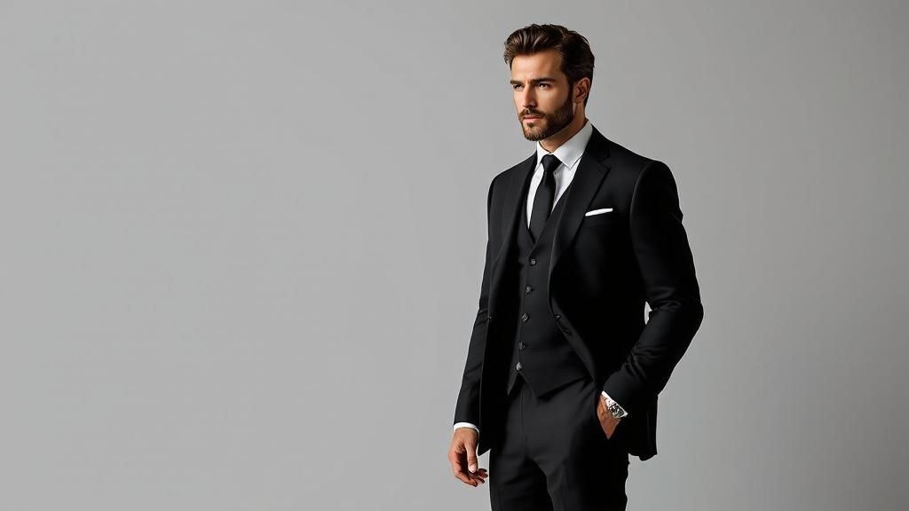 Man adjusting his dark suit jacket sleeve