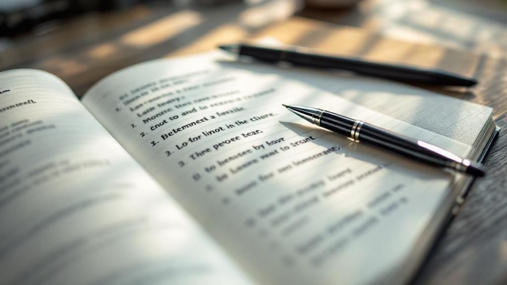 A person writing at a desk with a warm, comforting light.