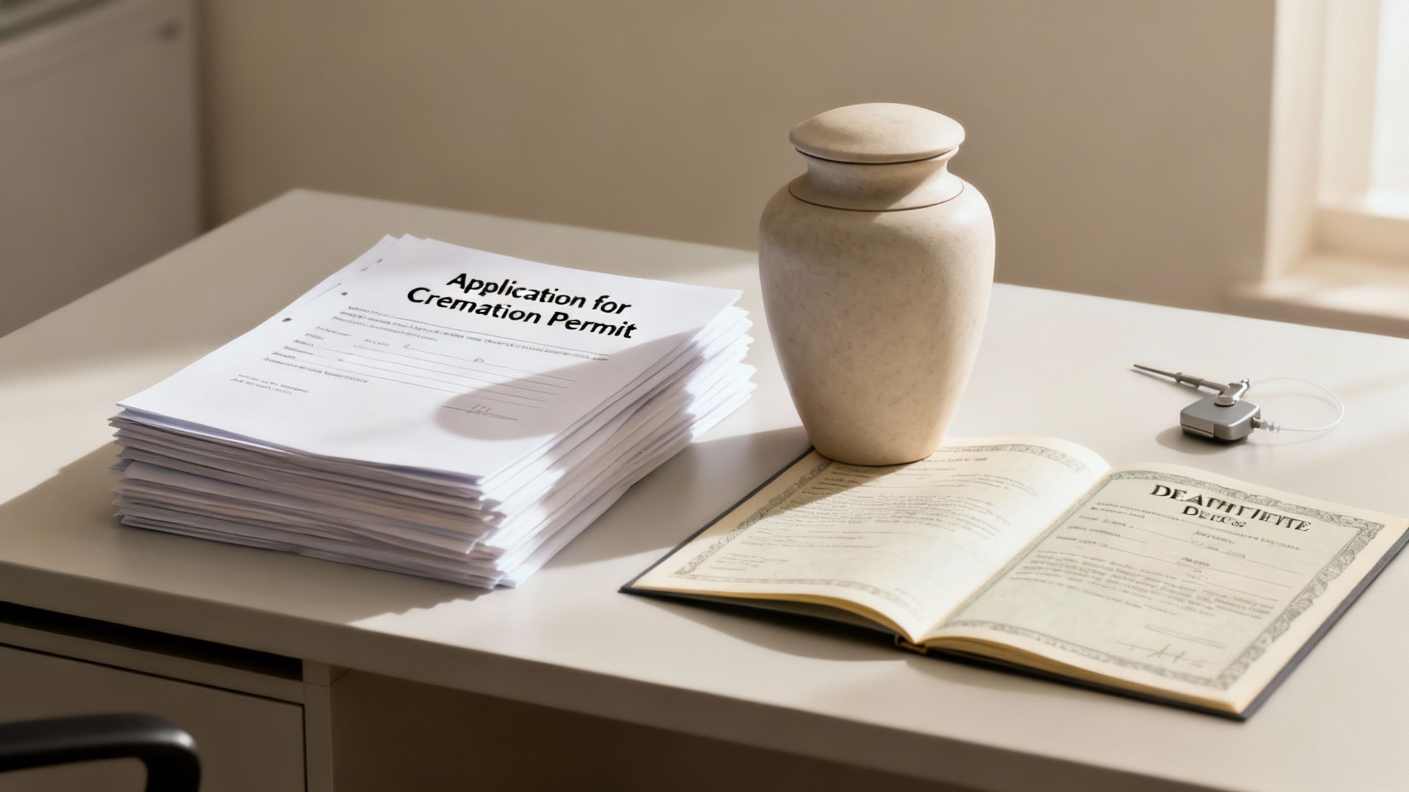 A person signing official documents at a desk
