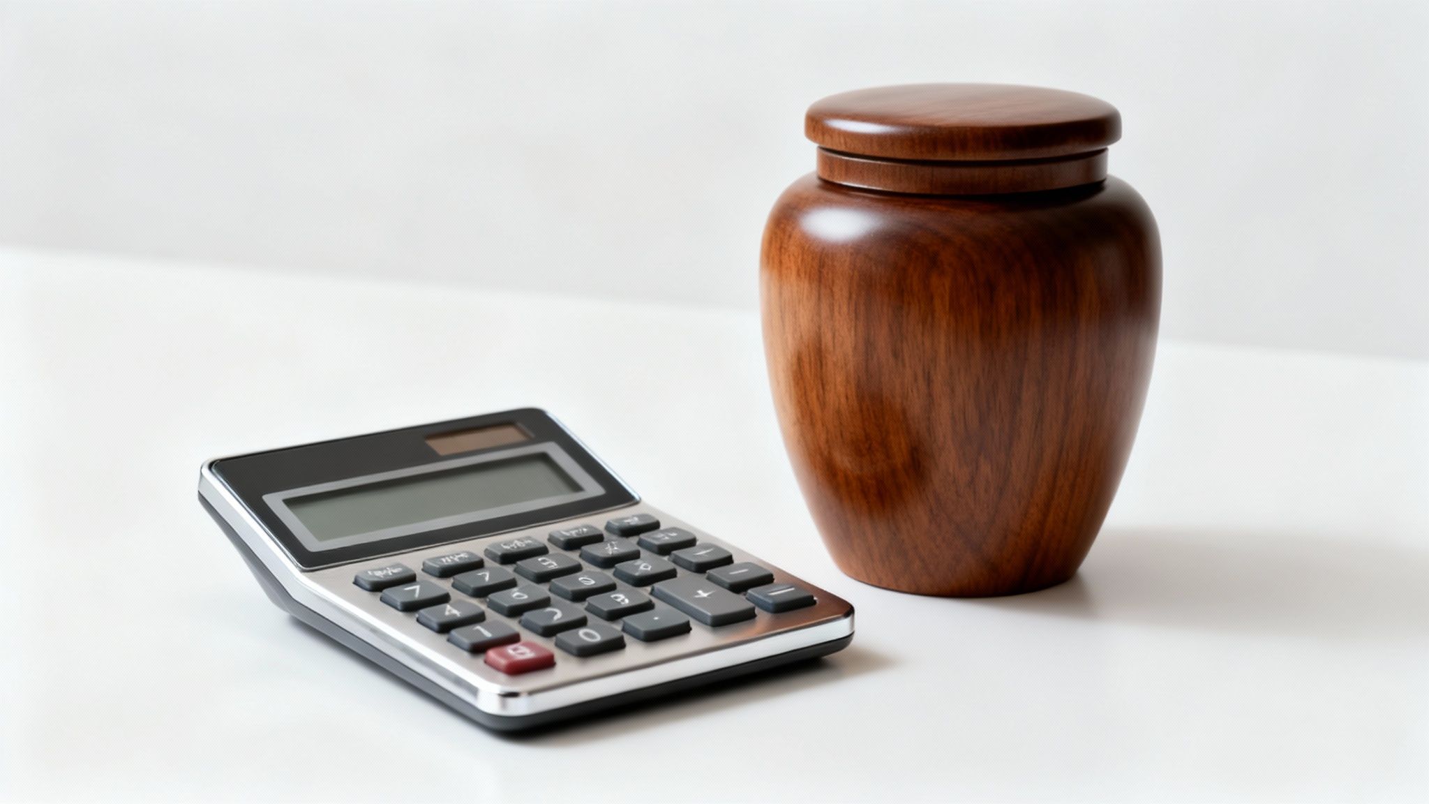 Close-up of a person's hands holding a small, elegant cremation urn.