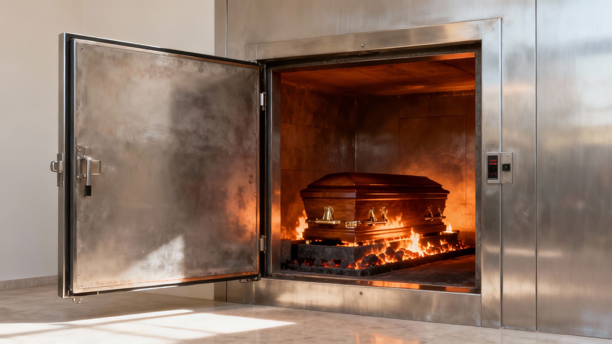 A serene, modern crematorium interior.