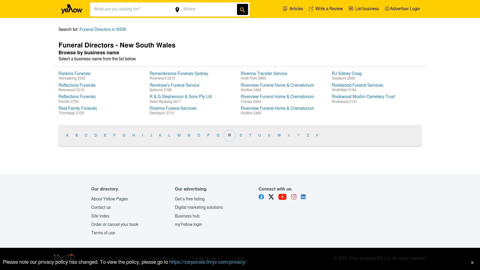 Yellow Pages (Australia) – NSW funeral director listings