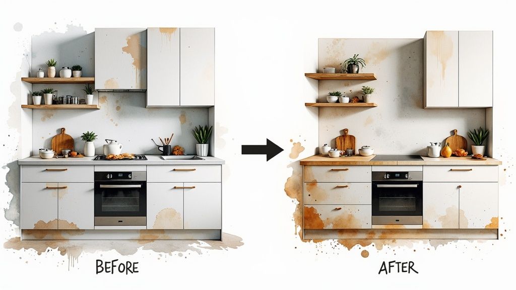 A stylish, modern kitchen with sleek white wrapped cabinets and countertops, showcasing a premium finish.