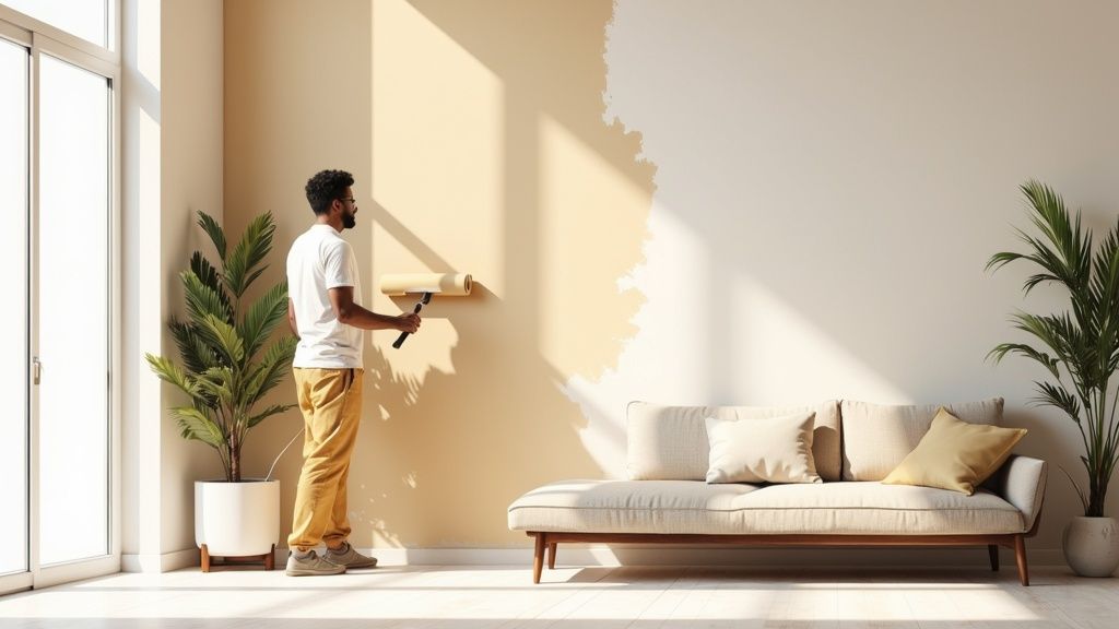 A freshly painted, modern living room with stylish furniture.