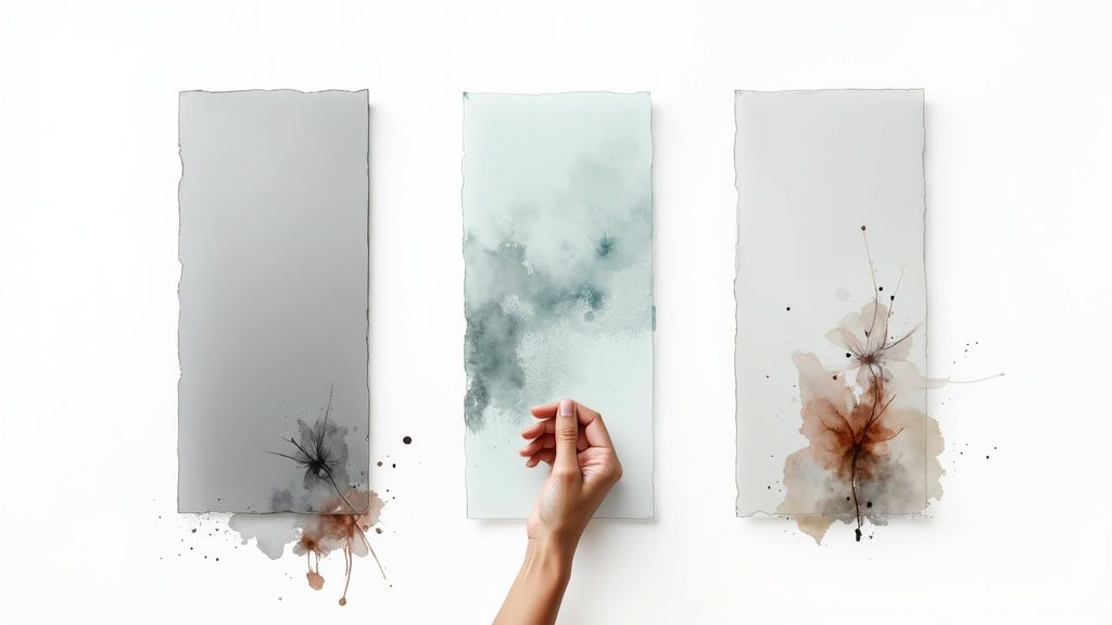 A close-up of different window film samples showing various textures and shades.