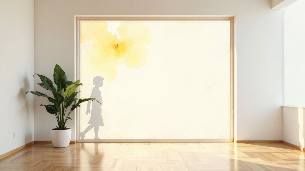 Woman applying tinted glass film to a window