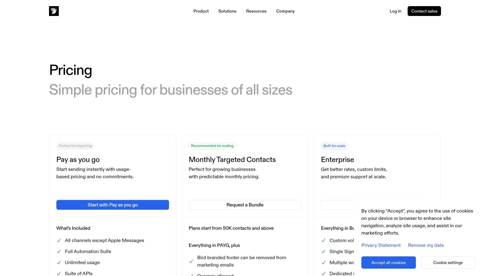 Precios de Bird para el envío de SMS y otros canales