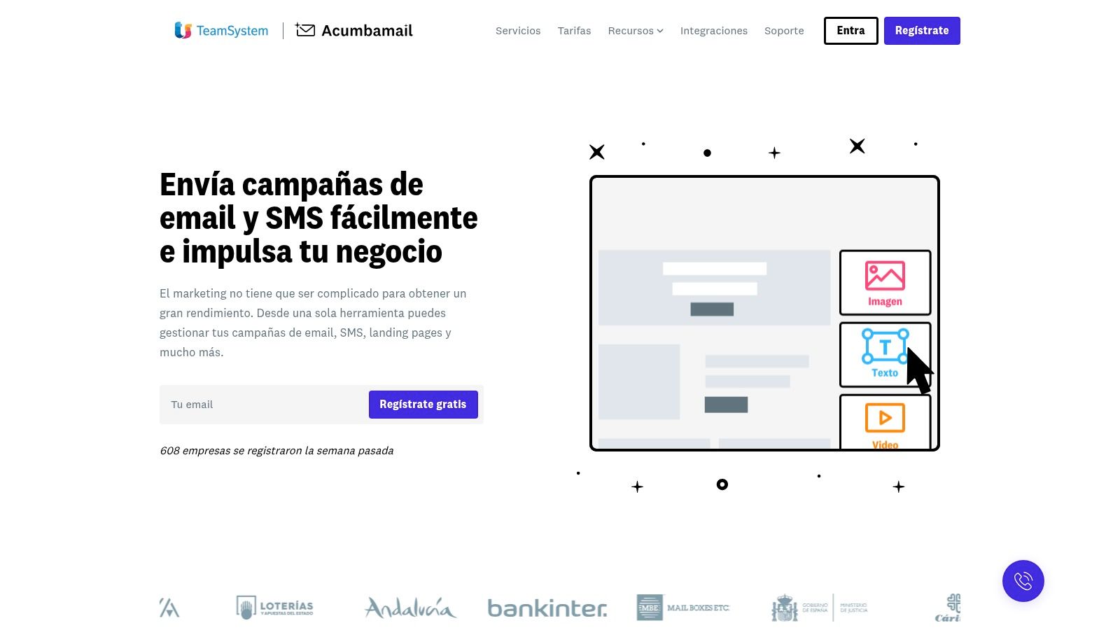Editor de correo electrónico de Acumbamail, una de las alternativas a Essendex para envío de SMS