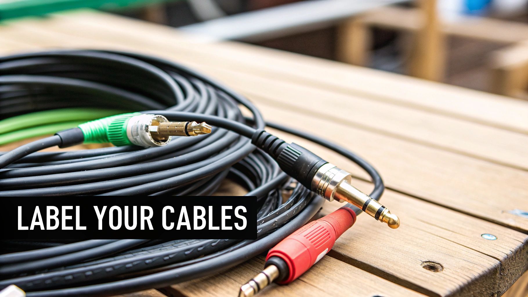 A clean and professional music studio setup with organized cables, highlighting the importance of long-term maintenance.