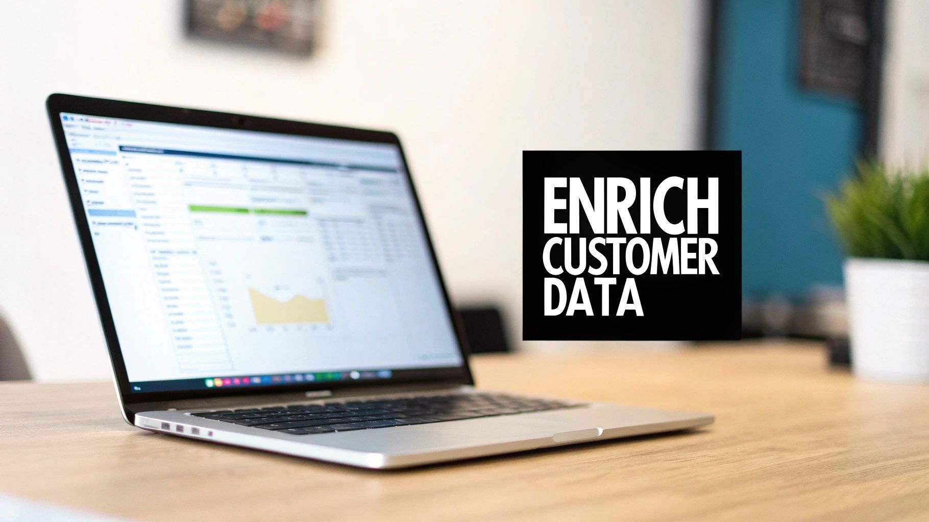 Visual representation of B2B data enrichment transforming scattered contact data points into a cohesive, organized customer intelligence system