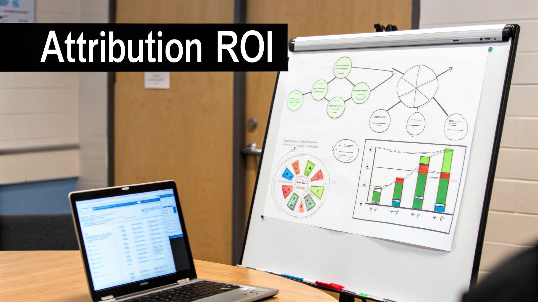 A visual representation of an attribution model connecting social media touchpoints to revenue growth.