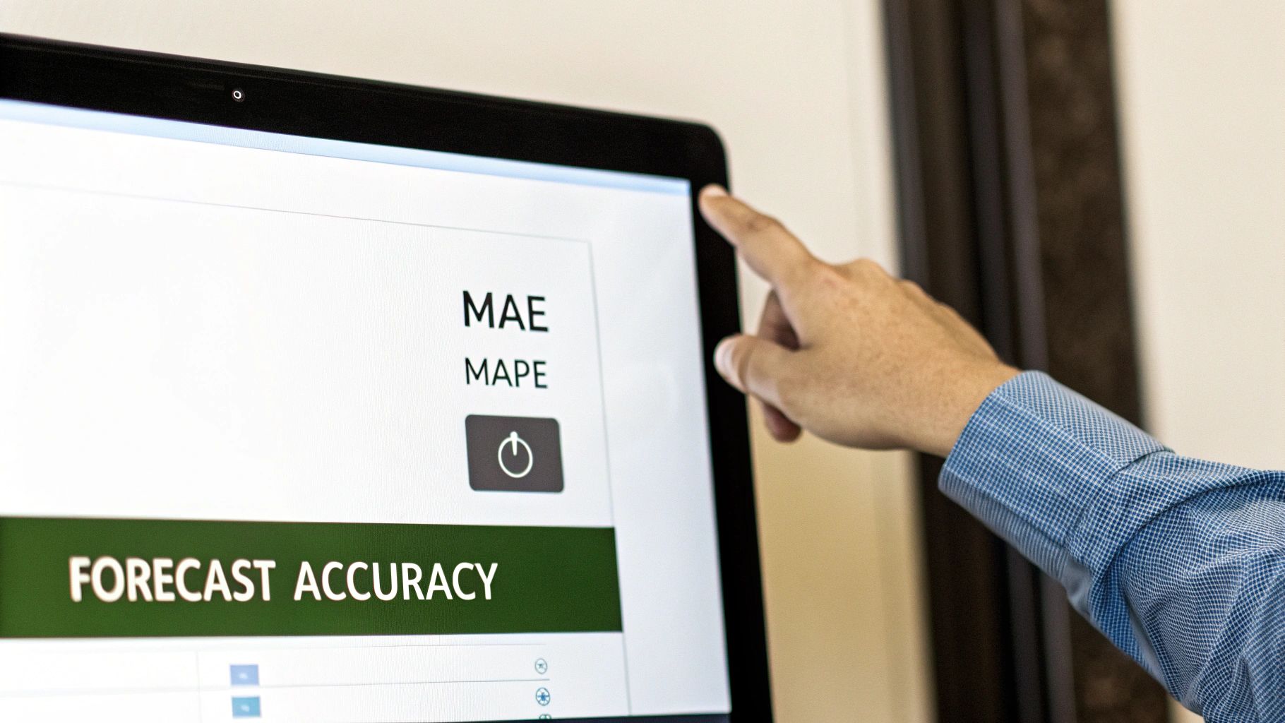 A dashboard showing various performance metrics and graphs, representing the measurement of forecast accuracy.
