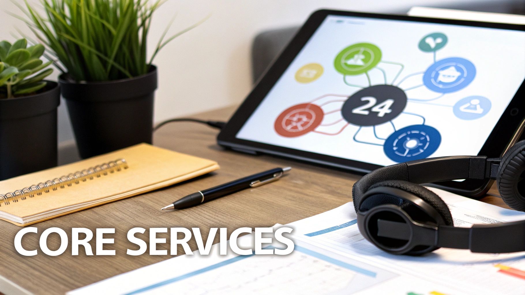 A team of professionals collaborating around a table with laptops and charts, illustrating MarTech strategy.