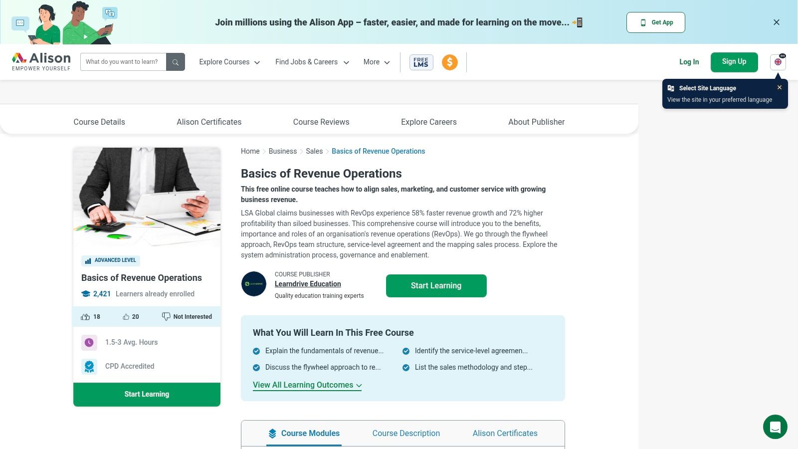 Alison – Basics of Revenue Operations (free, CPD-accredited)