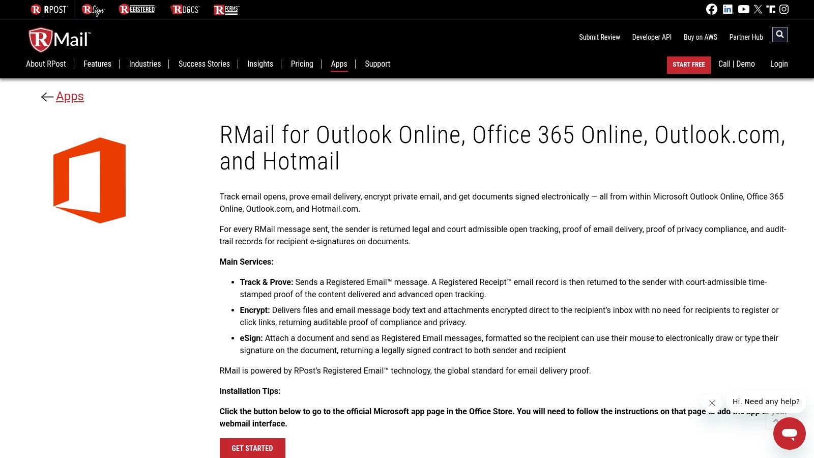 RMail by RPost (for Outlook / Outlook Online)