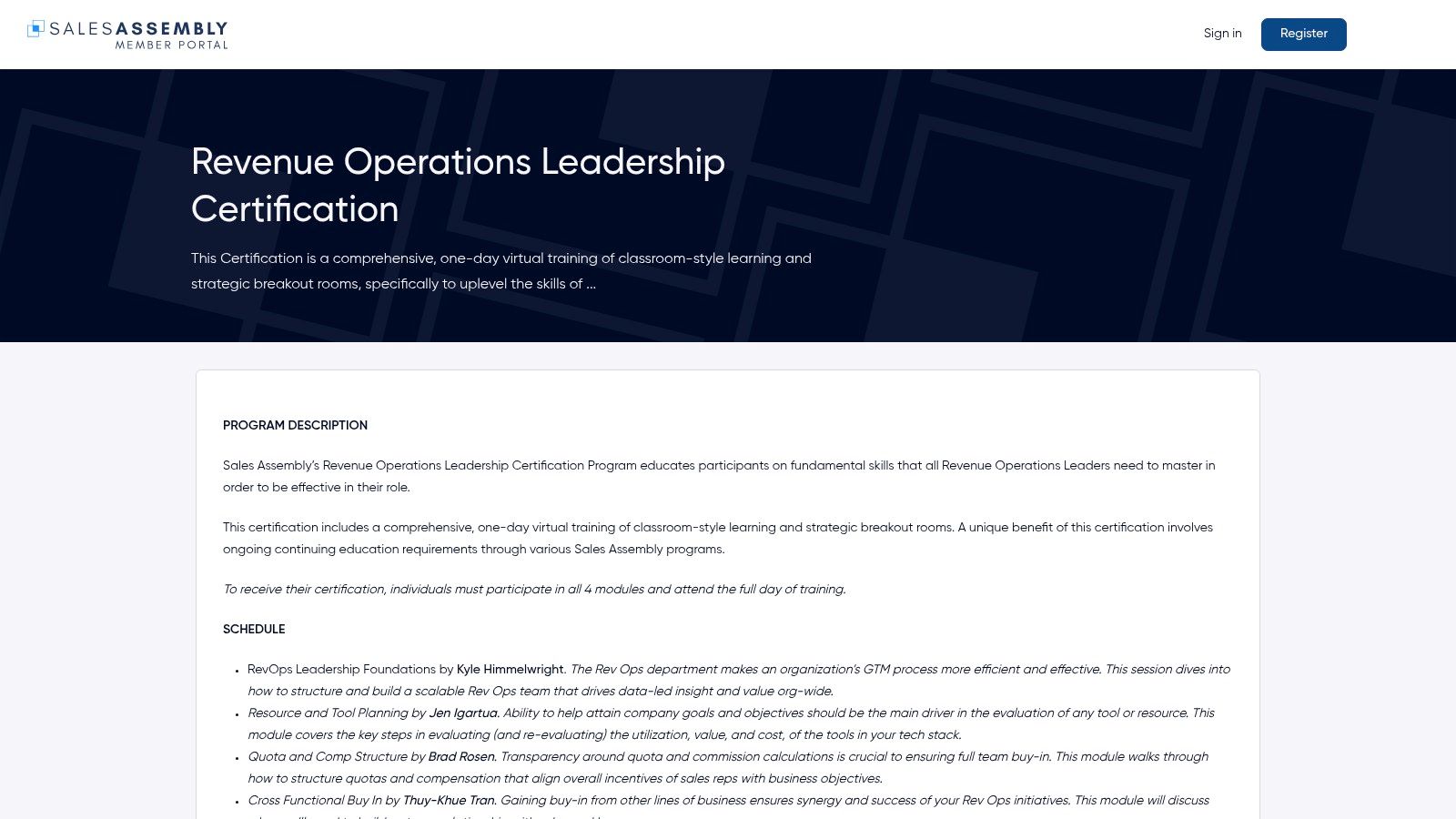 Sales Assembly – Revenue Operations Leadership Certification