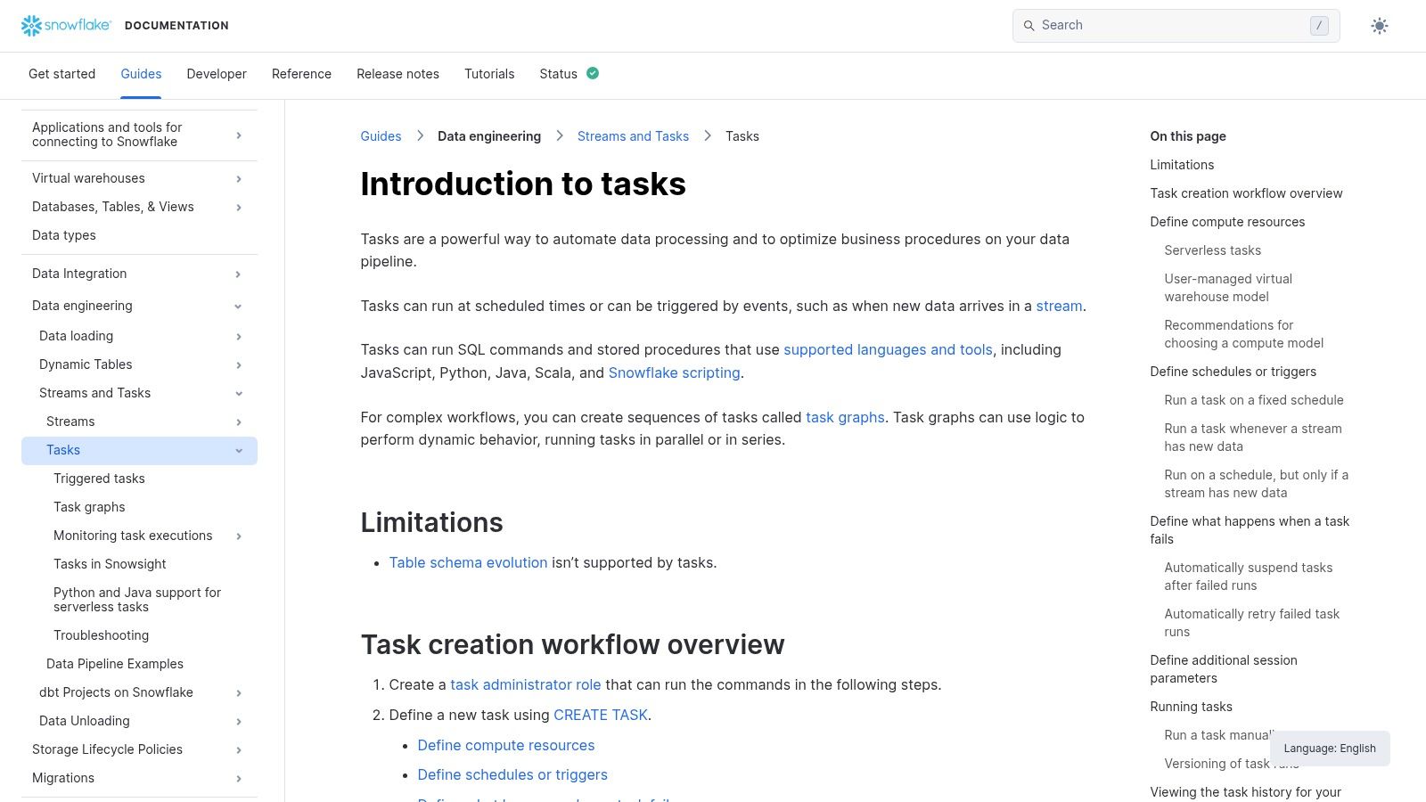 Snowflake Tasks / Task Graphs (Snowflake Workflows)