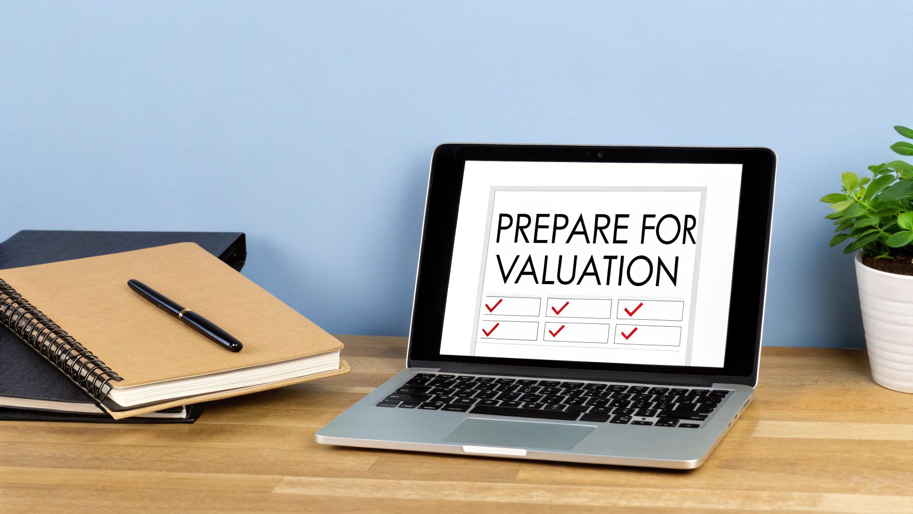 A person at a desk reviewing documents and charts, preparing for a meeting.